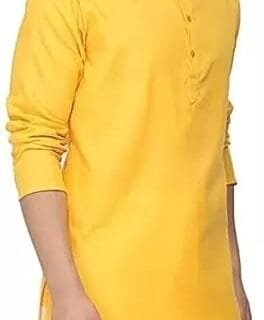 ANUJFH Men’s Cotton Blend Yellow Haldi Special Kurta