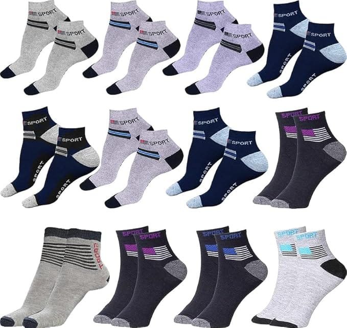 Mens Cotton Ankle Length Socks (Pack of 12)-N1991